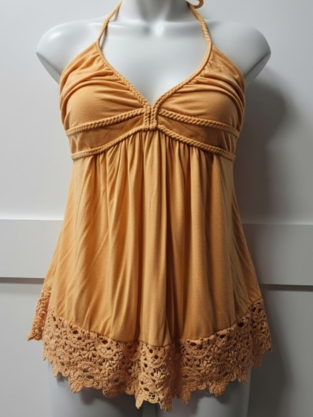 VENUS Mustard Crochet-Hem Halter Camisole